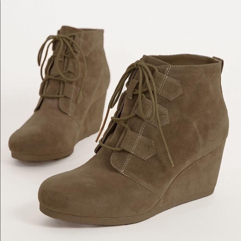 Tan suede lace-up booties